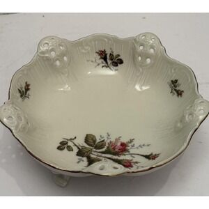 Rosenthal German 7.75"  "Moss Rose"‎ Vtg Footed Candy Dish-Reticulated-Pierced